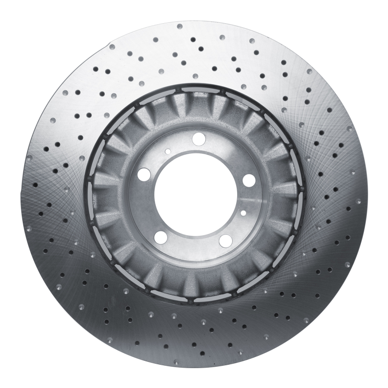 Porsche 911 Brake Rotor (1) - Front, Left - R1 Concepts - GEOMET, Drilled, Hi-Carbon Alloy - `15-`17